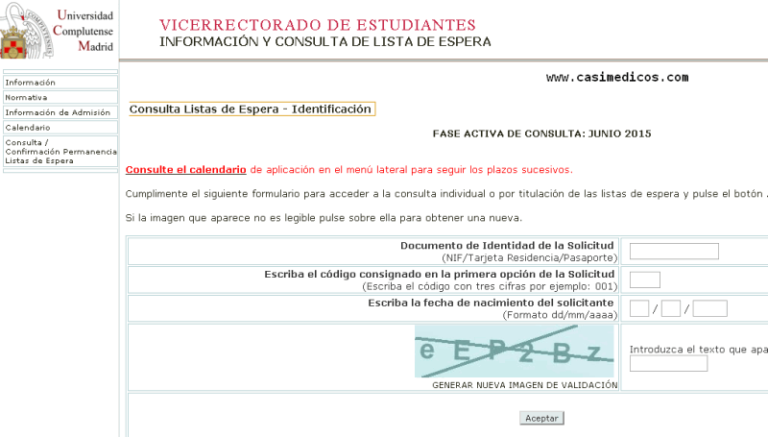 Listas de espera definitivas de la UCM