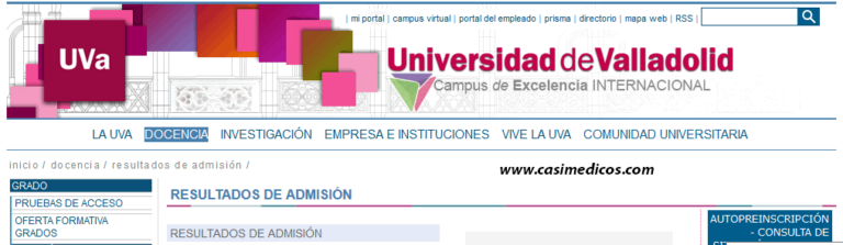 Universidad de Valladolid. Resultados de Admisión 2016-2017.