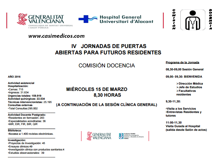 Hospital General Universitario de Alicante. IV JORNADAS DE PUERTAS ABIERTAS PARA FUTUROS RESIDENTES