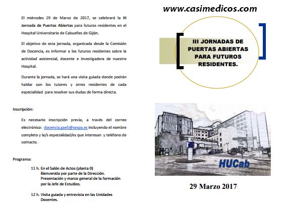 Hospital Universitario de Cabueñes. III JORNADAS DE PUERTAS ABIERTAS PARA FUTUROS RESIDENTES.