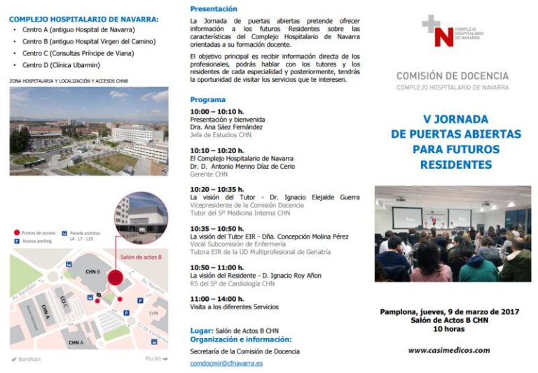 Complejo Hospitalario de Navarra. V JORNADA DE PUERTAS ABIERTAS PARA FUTUROS RESIDENTES