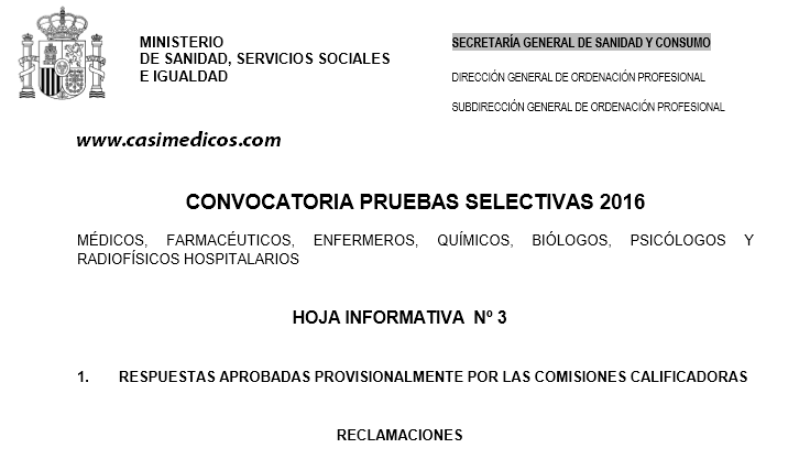 Abierto el plazo de Reclamaciones e Impugnaciones al EXAMEN MIR 2016-2017