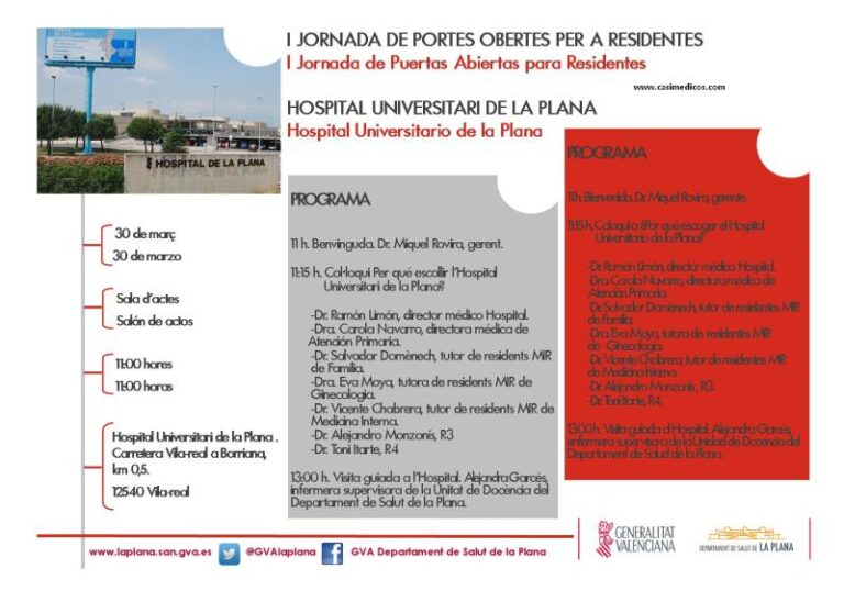 I Jornada de Puertas Abiertas para residentes en el Hospital Universitario de la Plana, en Vila-real