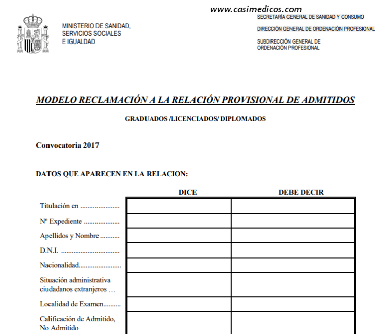 Disponibles las Relaciones provisionales de admitidos Convocatoria MIR 2017