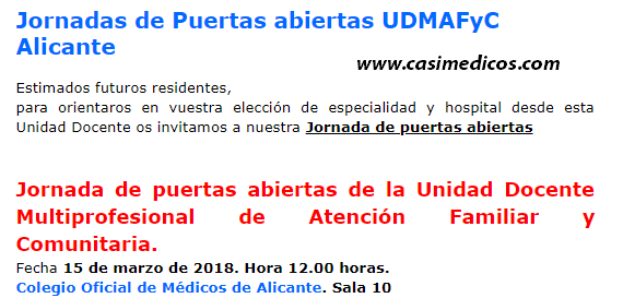 Jornada de puertas abiertas Unidad Docente Multiprofesional de Atención familiar y comunitaria en Alicante @ Colegio de Médicos de Alicante | Alacant | Comunidad Valenciana | Spain