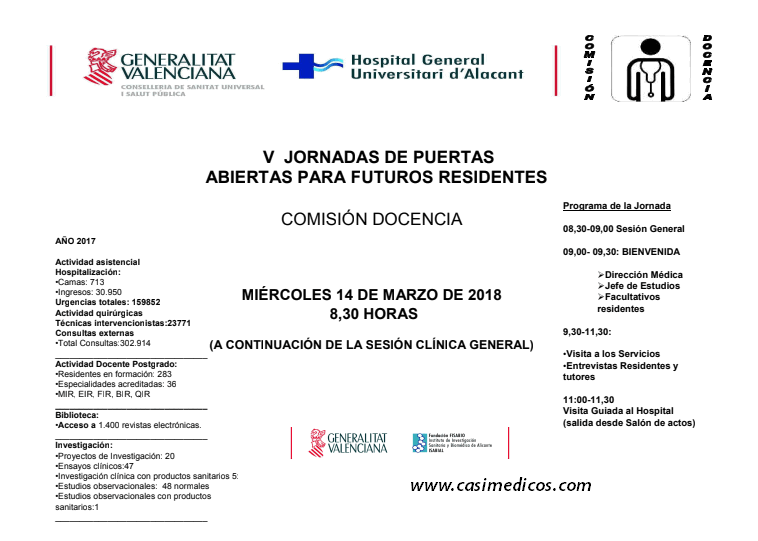 Hospital General Universitario de Alicante: V JORNADAS DE PUERTAS ABIERTAS para los futuros residentes @ Hospital General Universitario de Alicante | Alicante | Valencian Community | Spain