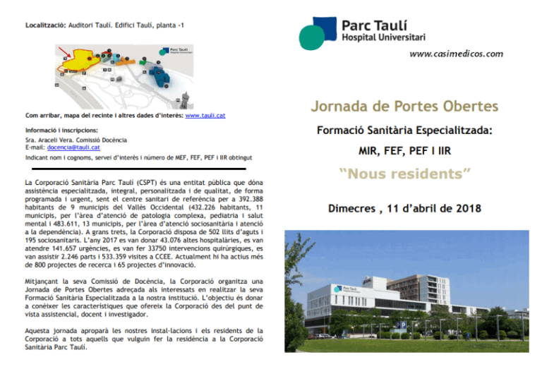 Jornada de Puertas Abiertas para nuevos residentes en el Hospital Parc Taulí 2018