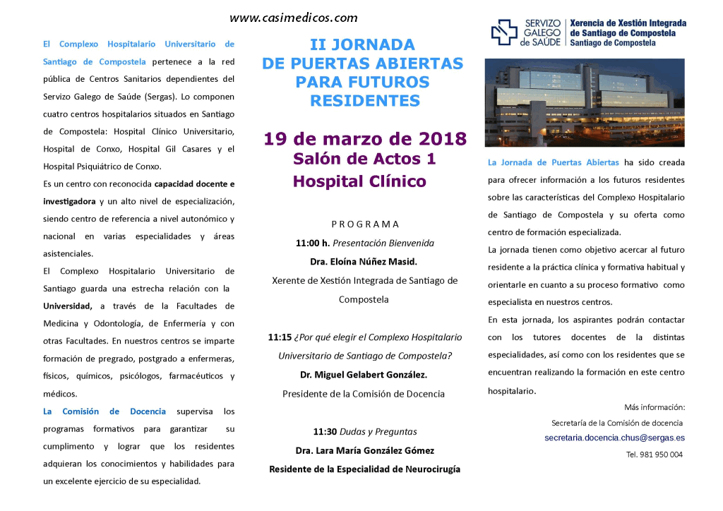 II Jornadas de puertas abiertas para futuros residentes en la Gerencia de Gestión Integrada de Santiago @ Hospital Clínico Universitario de Santiago | Santiago de Compostela | Galicia | Spain
