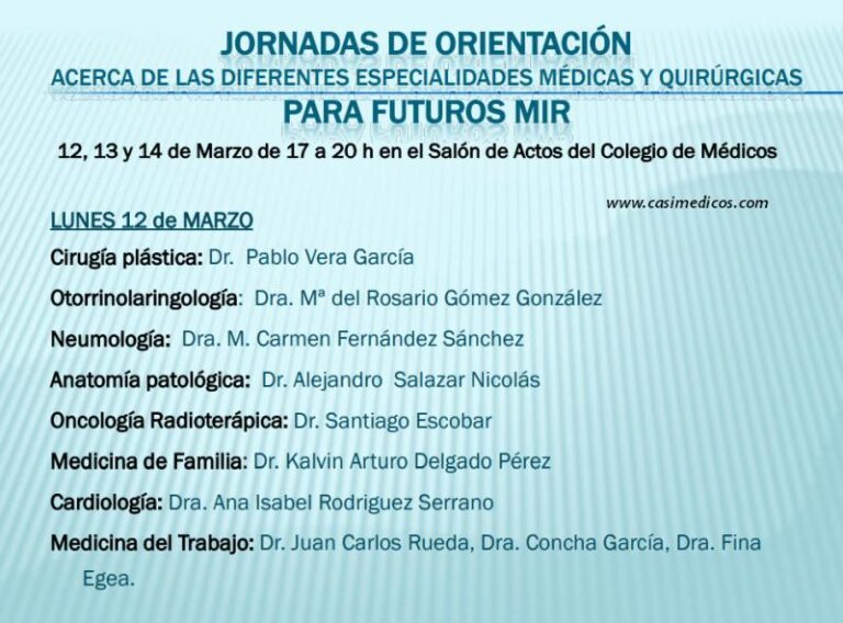 Jornadas de Orientación sobre especialidades para futuros MIR Colegio de Médicos Murcia