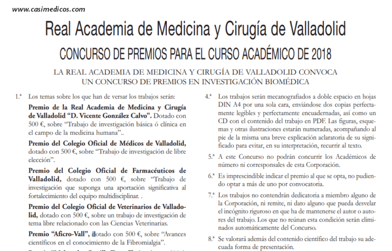 PREMIOS DE LA REAL ACADEMIA DE MEDICINA Y CIRUGÍA DE VALLADOLID: CURSO 2018.