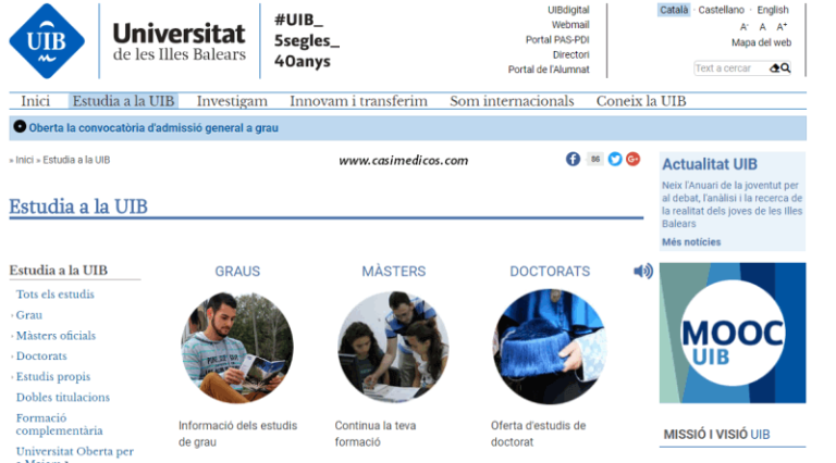 Admisión 2018: Grado en Medicina.  Distrito Universitario de Baleares.