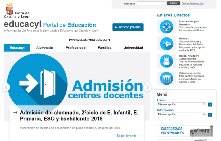 Admisión 2018: Grado en Medicina.  Distrito Universitario de CASTILLA Y LEÓN