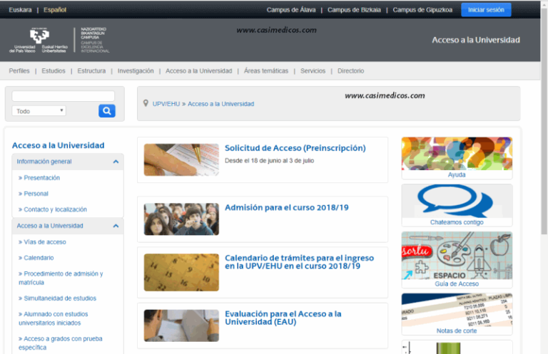 Admisión 2018: Grado en Medicina.  Distrito Universitario de PAÍS VASCO