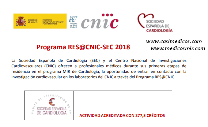 Convocadas las ayudas del Programa Res@CNIC- SEC 2018 para estancias formativas en el CNIC para MIR en Cardiología.