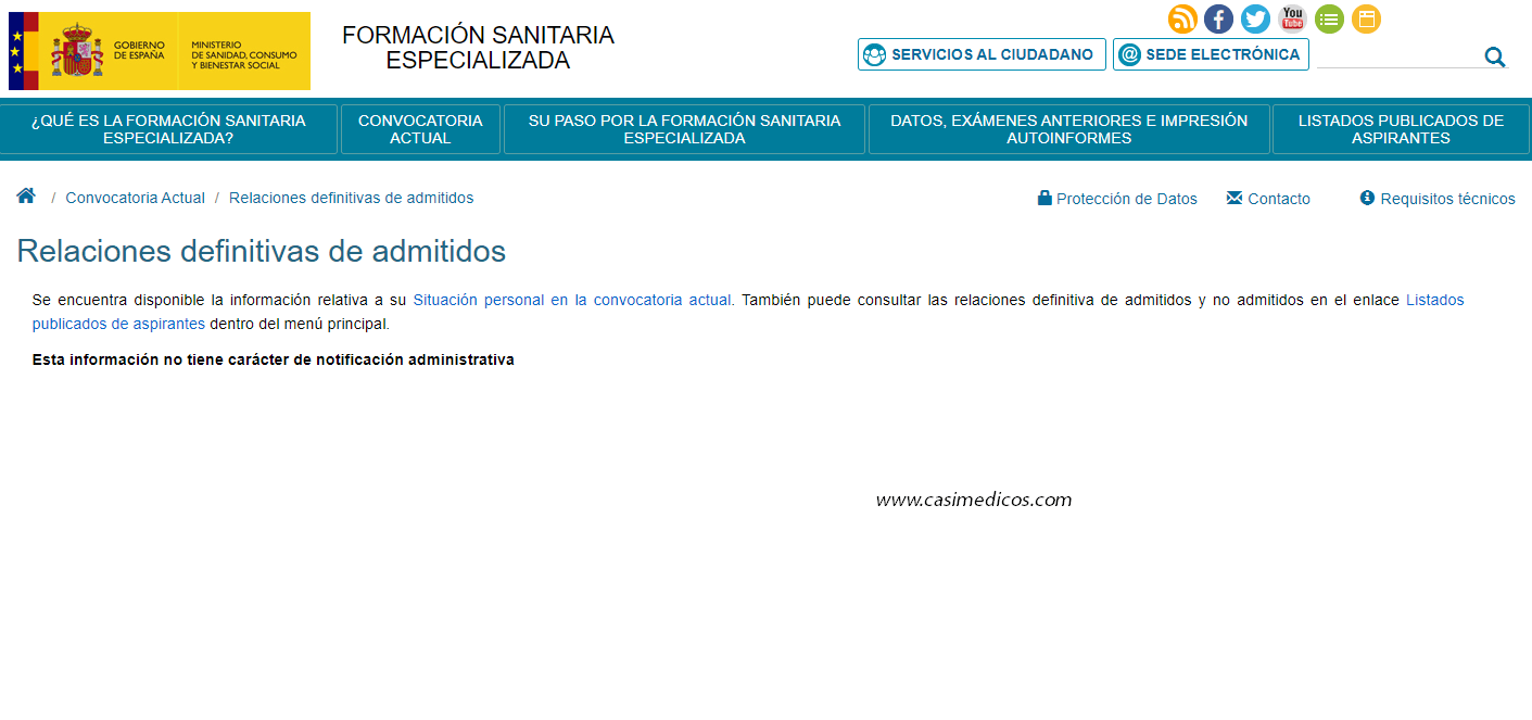 Relación Definitiva de Admitidos y No Admitidos MIR 2019