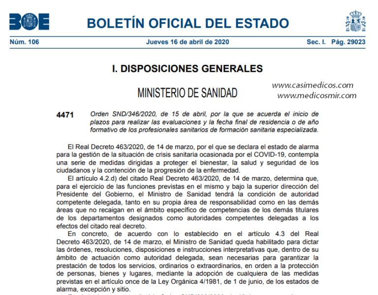 Fecha final de residencia o de año formativo el 28 de mayo de 2020.