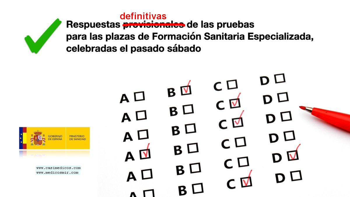 Publicadas las respuestas definitivas de las pruebas para las plazas de Formación Sanitaria Especializada del 27 de marzo de 2021