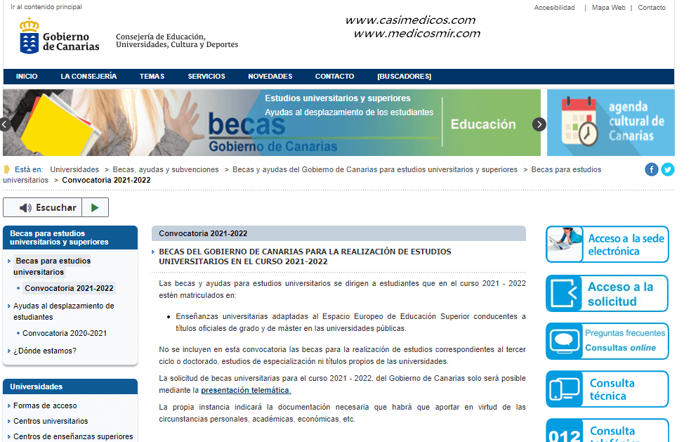 BECAS DEL GOBIERNO DE CANARIAS PARA REALIZACIÓN DE ESTUDIOS UNIVERSITARIOS EN EL CURSO 2021-2022 » casiMedicos | Estudiantes Medicina, Médicos, Examen MIR